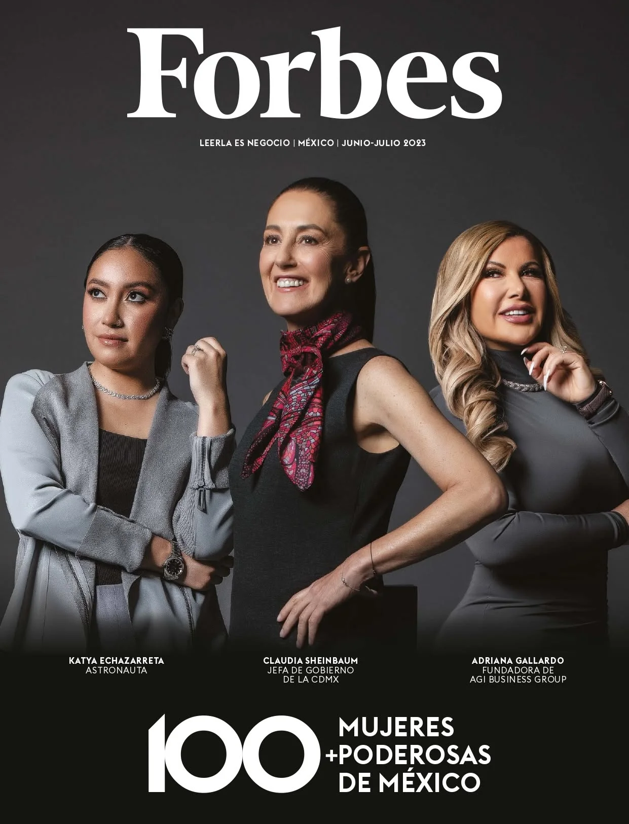 Forbes México cover, June–July 2023, the 100 Most Powerful Women of Mexico, with Katya Echazarreta, Claudia Sheinbaum and Adriana Gallardo
